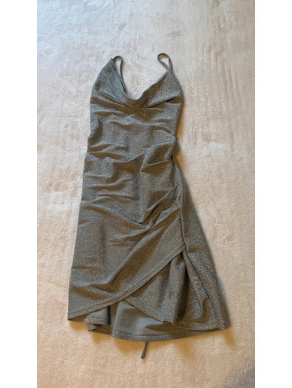 Silver shimmer wrap dress, tie-back detail Size S
